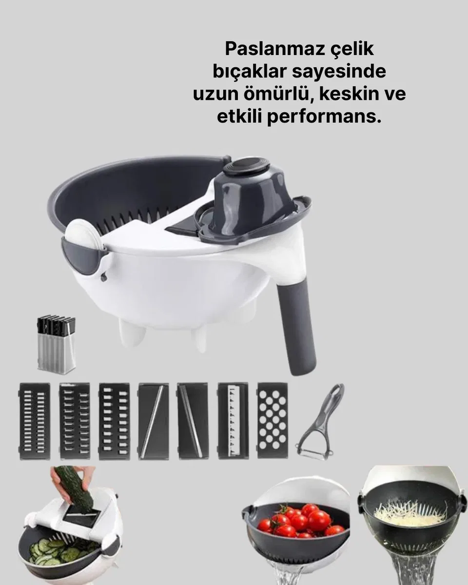 Döner Mekanizmalı Sebze Doğrayıcı Hazneli Rende görsel 3