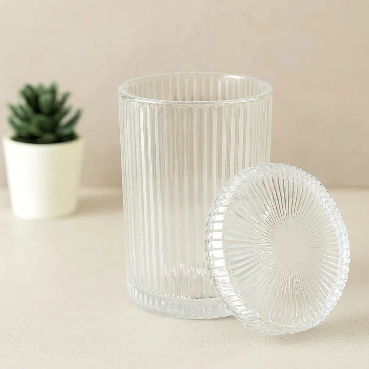 Kapaklı Çizgili Cam Bardak Origami Stil
