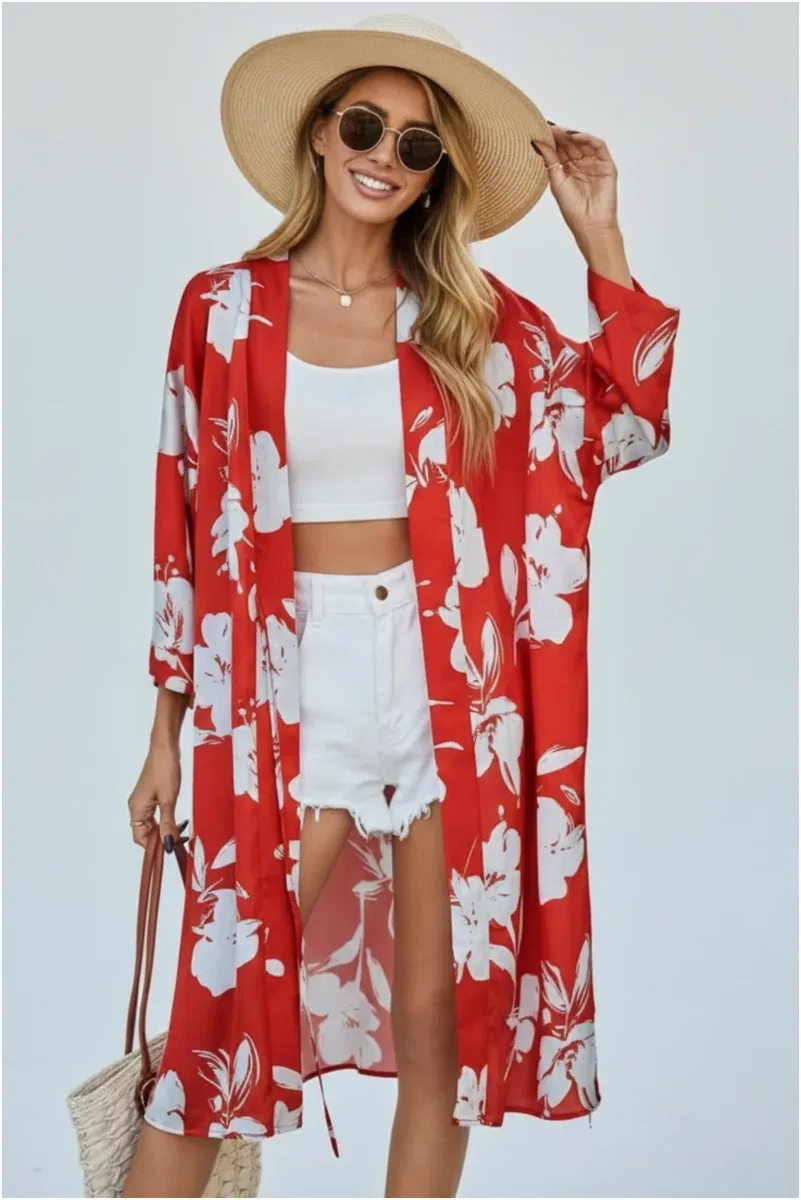 Kadın Belden Bağlamalı Şık Kimono