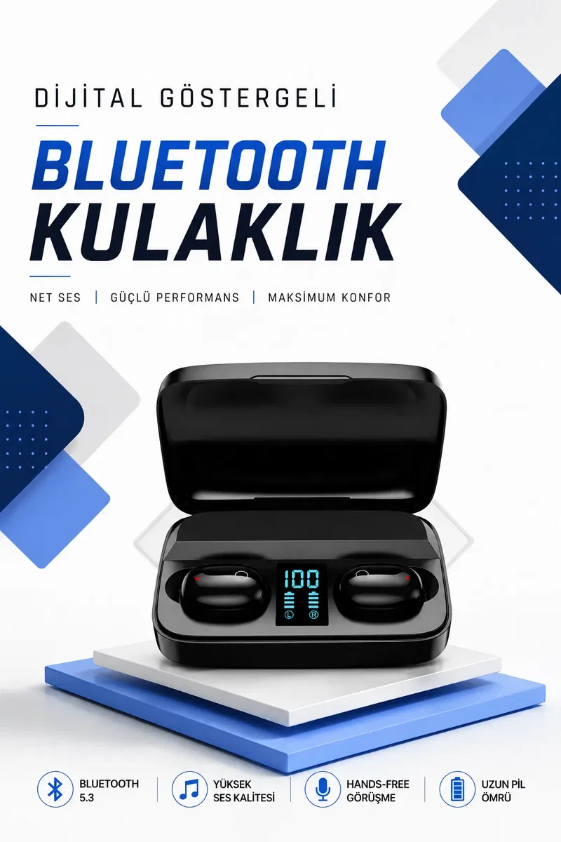 Dijital Göstergeli Bluetooth Kulaklık Kablosuz TWS Stereo Bluetooth 5. 0