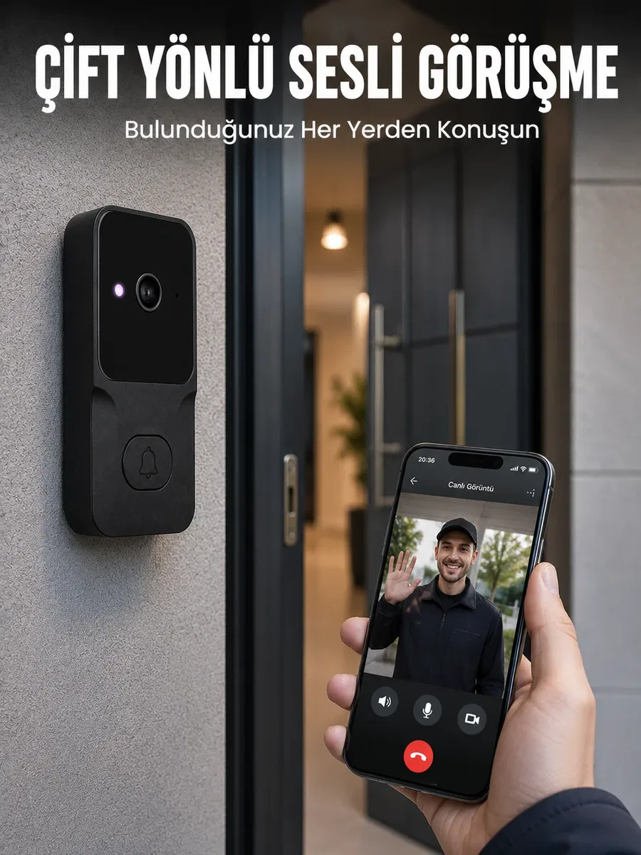 Wi-Fi Bağlantılı Akıllı Kapı Zili Telefon Kontrollü HD Güvenlik Sistemi