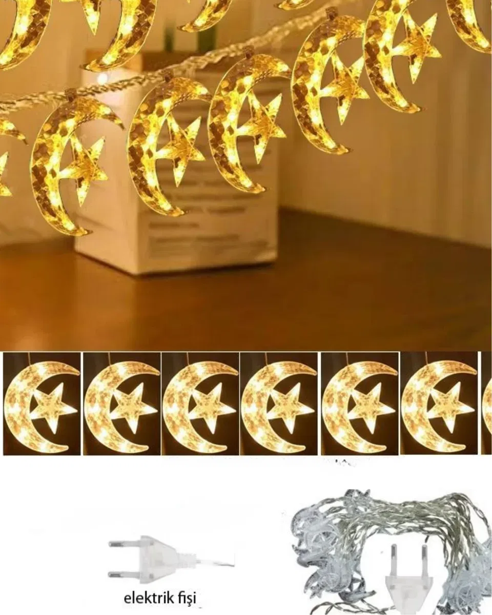 Ay Yıldız Figürlü LED Dekor Işığı Yanıp Sönme Modlu Tasarım görsel 5