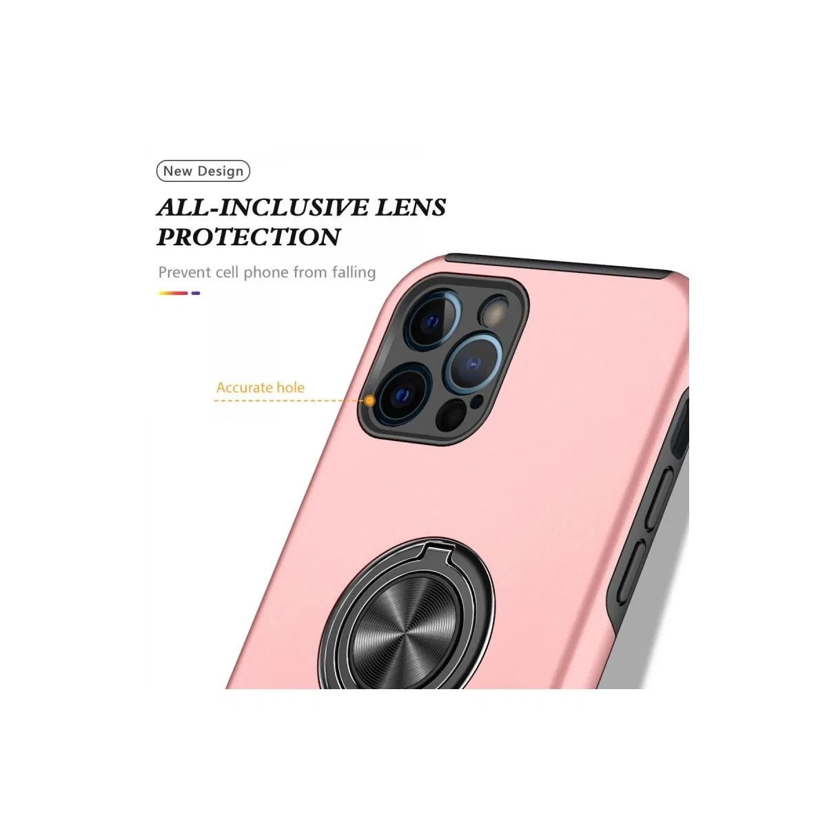 Apple İphone 12 Pro Kılıf Elit Yüzüklü Kapak - Pembe görsel 4