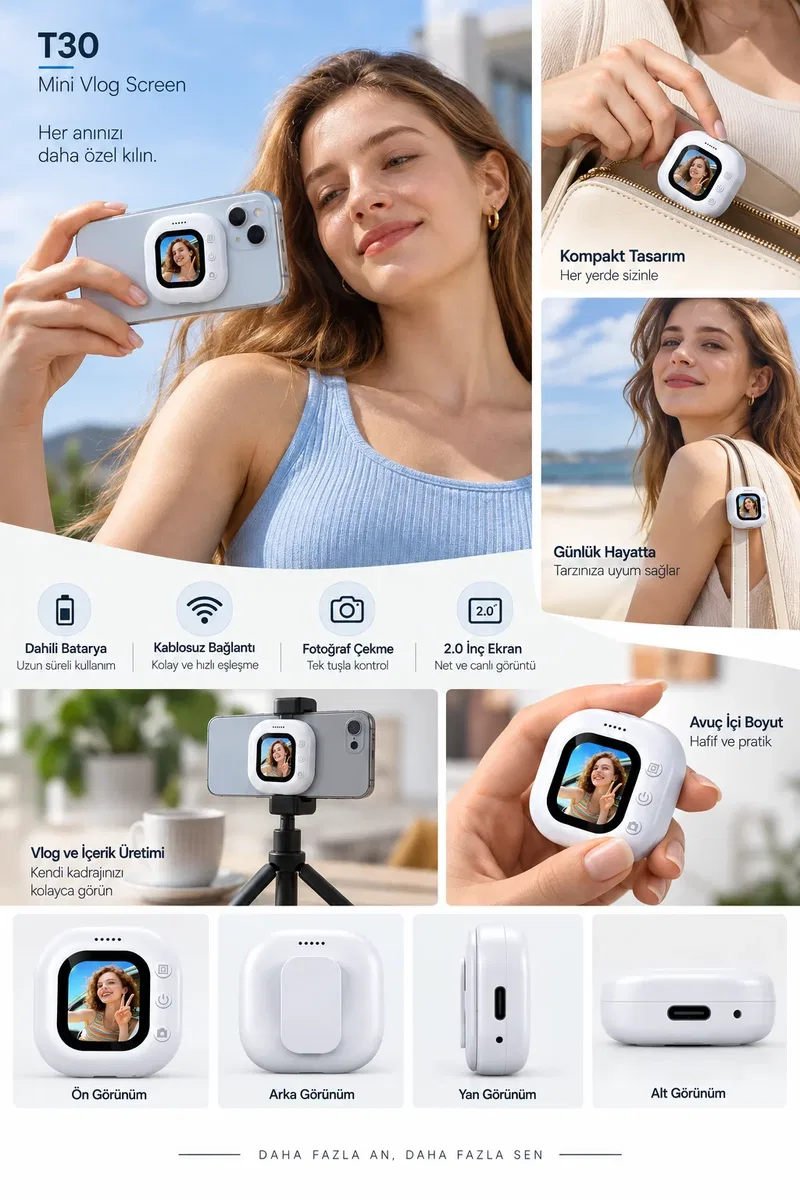 Pratik Kullanım Kablosuz Mini Selfie Ekranı