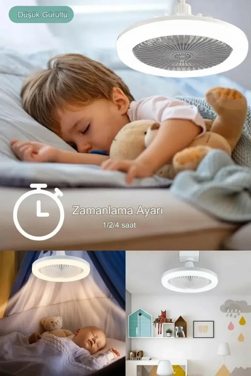 E27 Duylu Kumandalı Tavan Vantilatörlü Led Lamba 3 Hız Ve Renk Ayarlı Tavan Pervanesi görsel 4