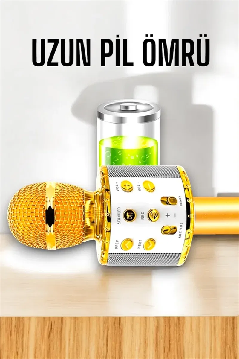 Kablosuz Bluetooth Karaoke Mikrofon USB ve AUX Girişli, Yüksek Ses Kalitesi görsel 4