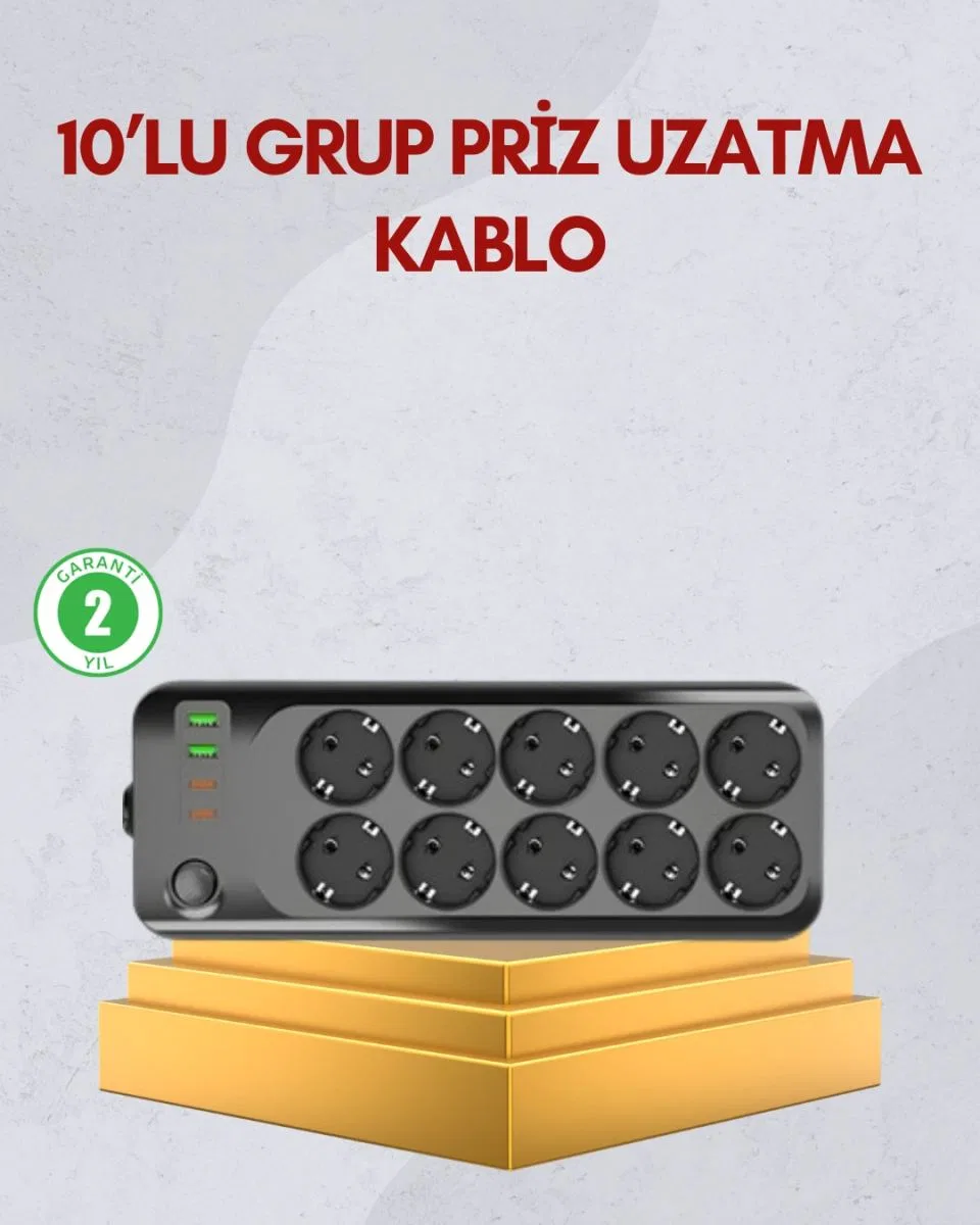 10 Prizli Uzatma Kablosu Termal Koruma Usb Type-c Hızlı Şarj 2500w