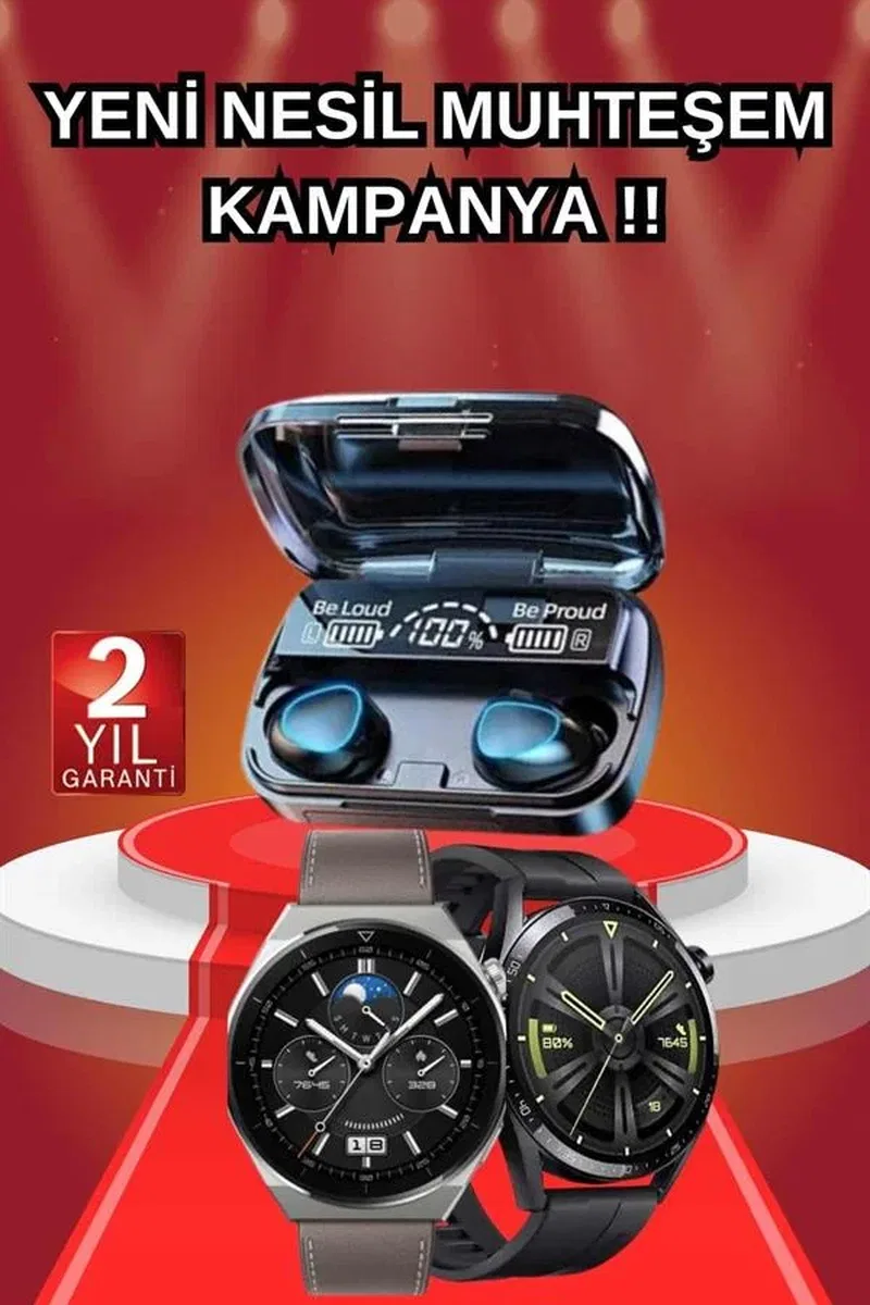 İkili Set Akıllı Saat Ve Bluetooth Kulaklık Kablosuz Uzun Pil Ömrü Spor Modları görsel 2