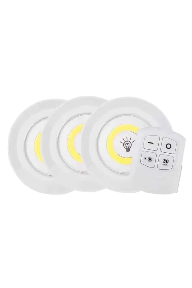 Led Lamba 3'lü Uzaktan Kumandalı Yapışkanlı görsel 2