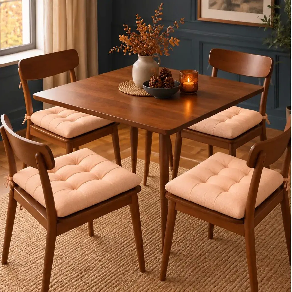 4’lü Kapitone Bağcıklı Sandalye Minderi · 40 × 40 × 3 cm · Kayısı · 40 × 40 × 3 cm · 4 adet