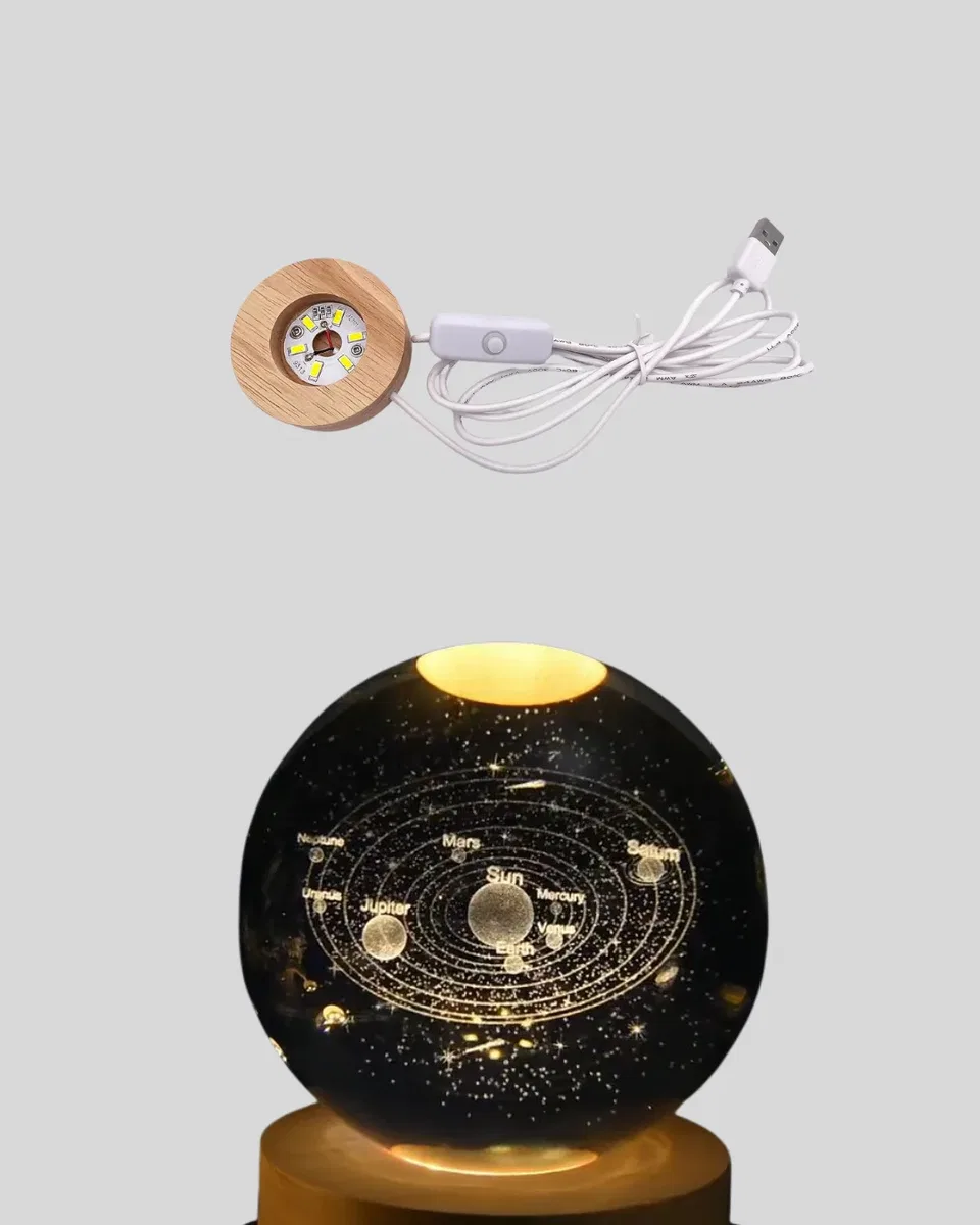 USB Bağlantılı Işıklı Kristal Küre Modern Ahşap Tabanlı Dekor görsel 5
