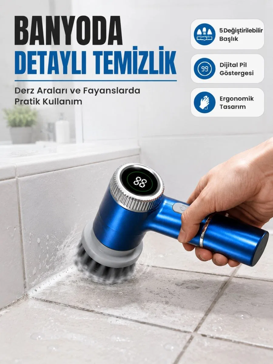 Kablosuz Elektrikli Döner Temizlik Fırçası İle Zorlu Kirleri Kolayca Temizleyin