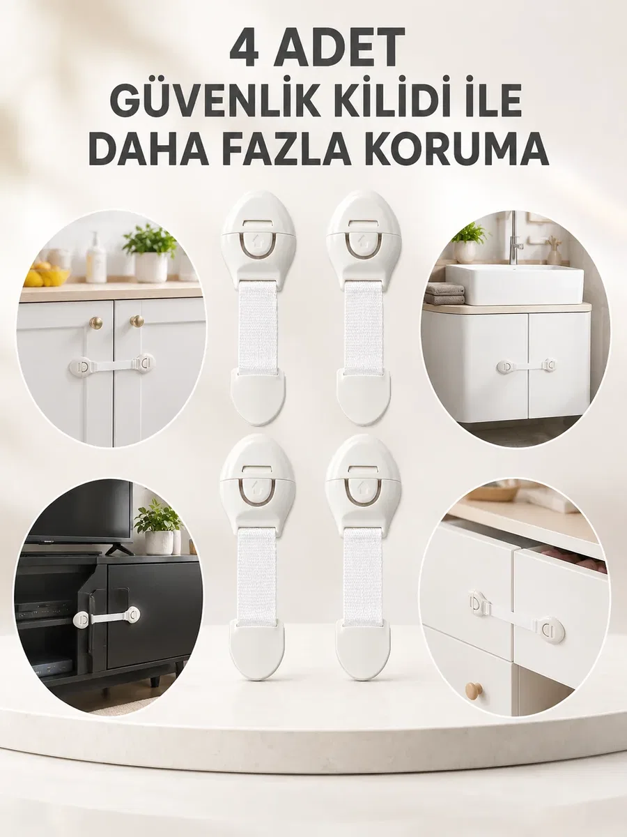 4'lü Esnek Kayışlı Çocuk Güvenlik Kilidi Pratik ve Güvenli Kullanım