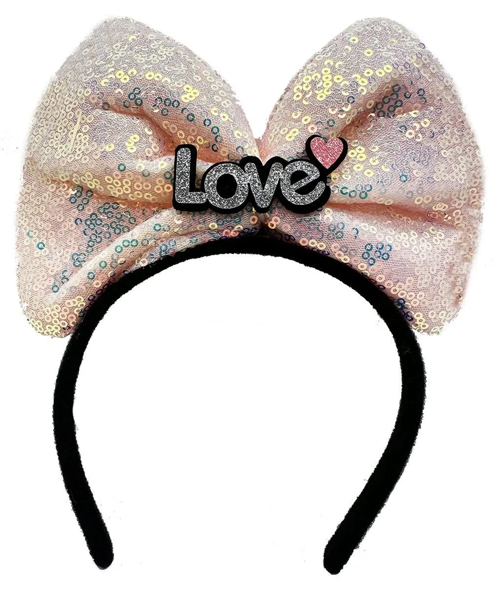 Led Işıklı 3 Farklı Fonksiyonda Yanan Gümüş Love Yazılı Toz Pembe Fiyonk Taç 20x17 Cm görsel 2
