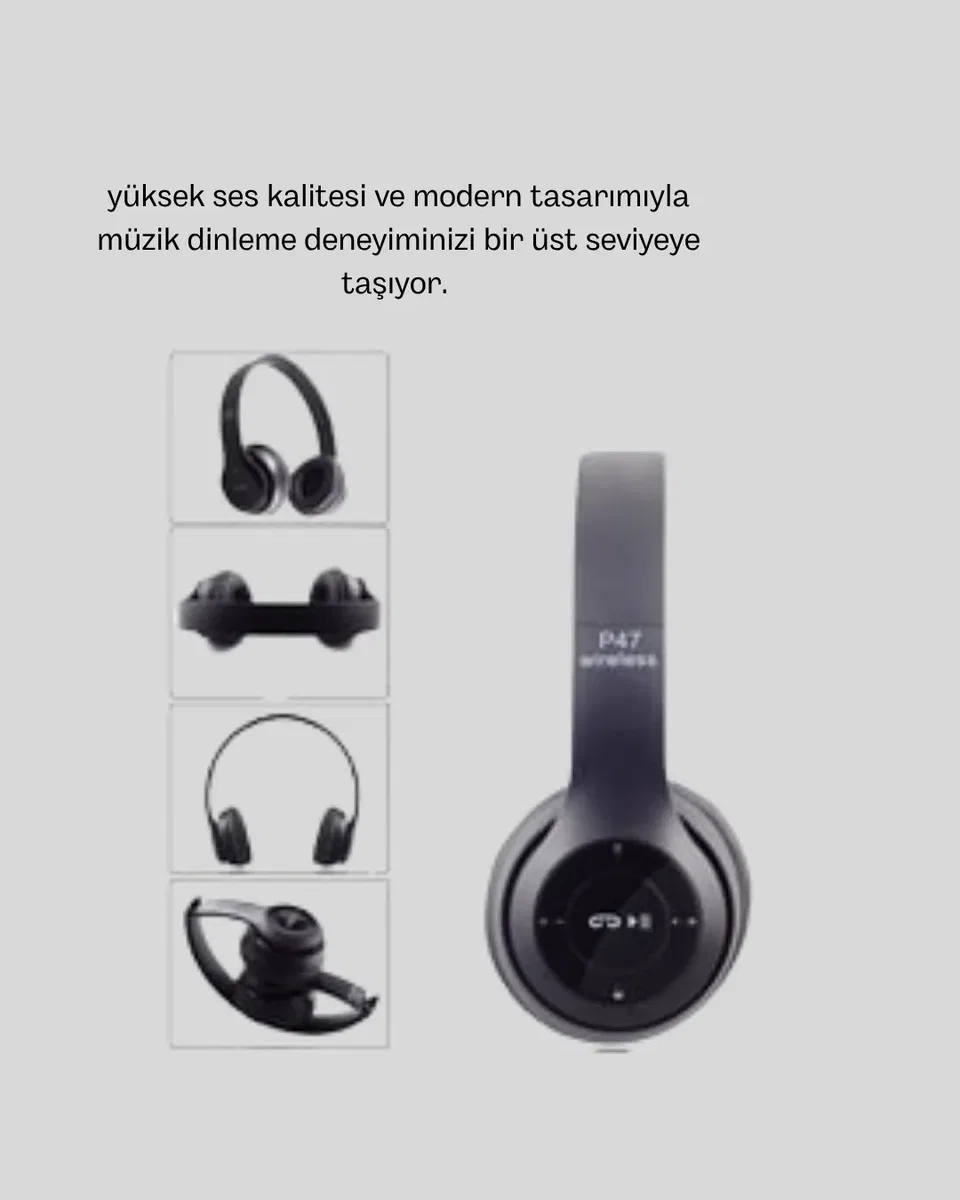 Bluetooth Kablosuz Kulaklık – Extra Bass, TF Kart, Mikrofonlu, Ayarlanabilir Ergonomik Tasarım görsel 2