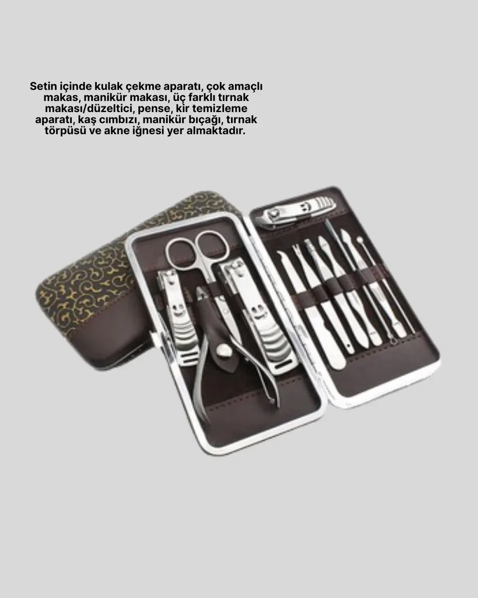 12 Parçalık Özel Deri Çantalı Kişisel Bakım Seti görsel 4