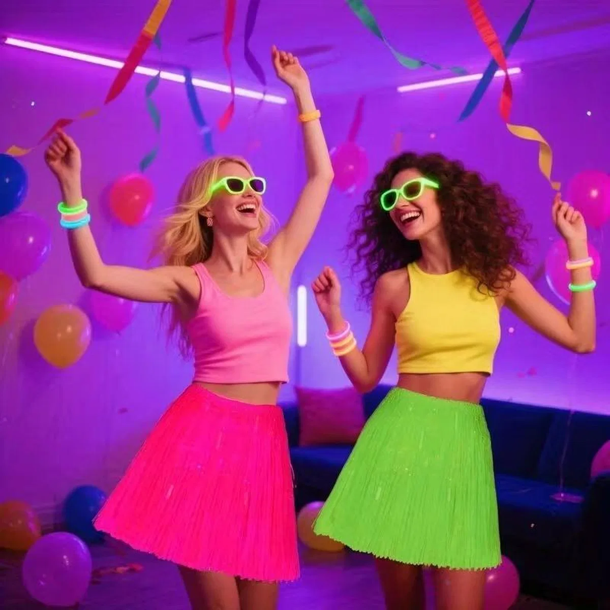 Neon Pembe Hawaii Parti Eteği 40 Cm görsel 3