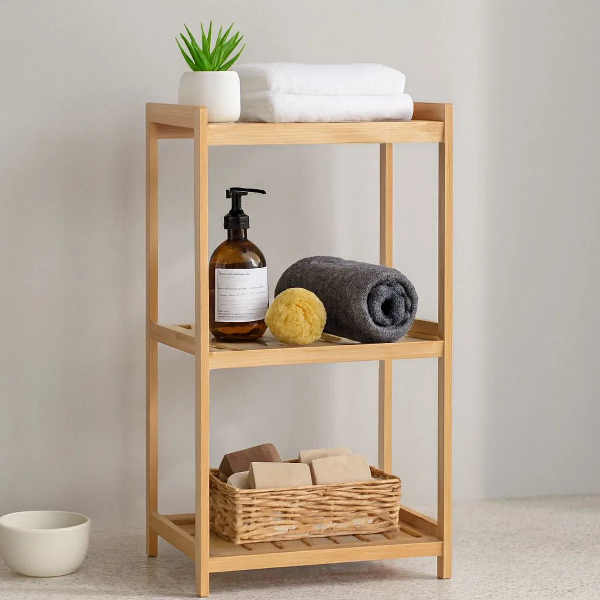 3 Katlı Çok Amaçlı Ahşap Bambu Raf Organizer 36x32x80 cm