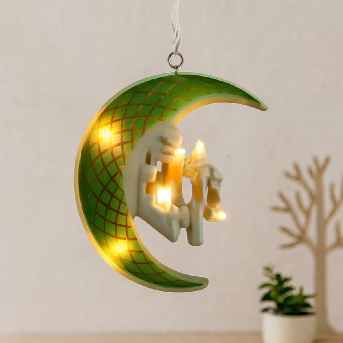 Ramazan LED Perde Lamba 3m (Fişli, Eklemeli) Yeşil Hilal Cami Yıldız