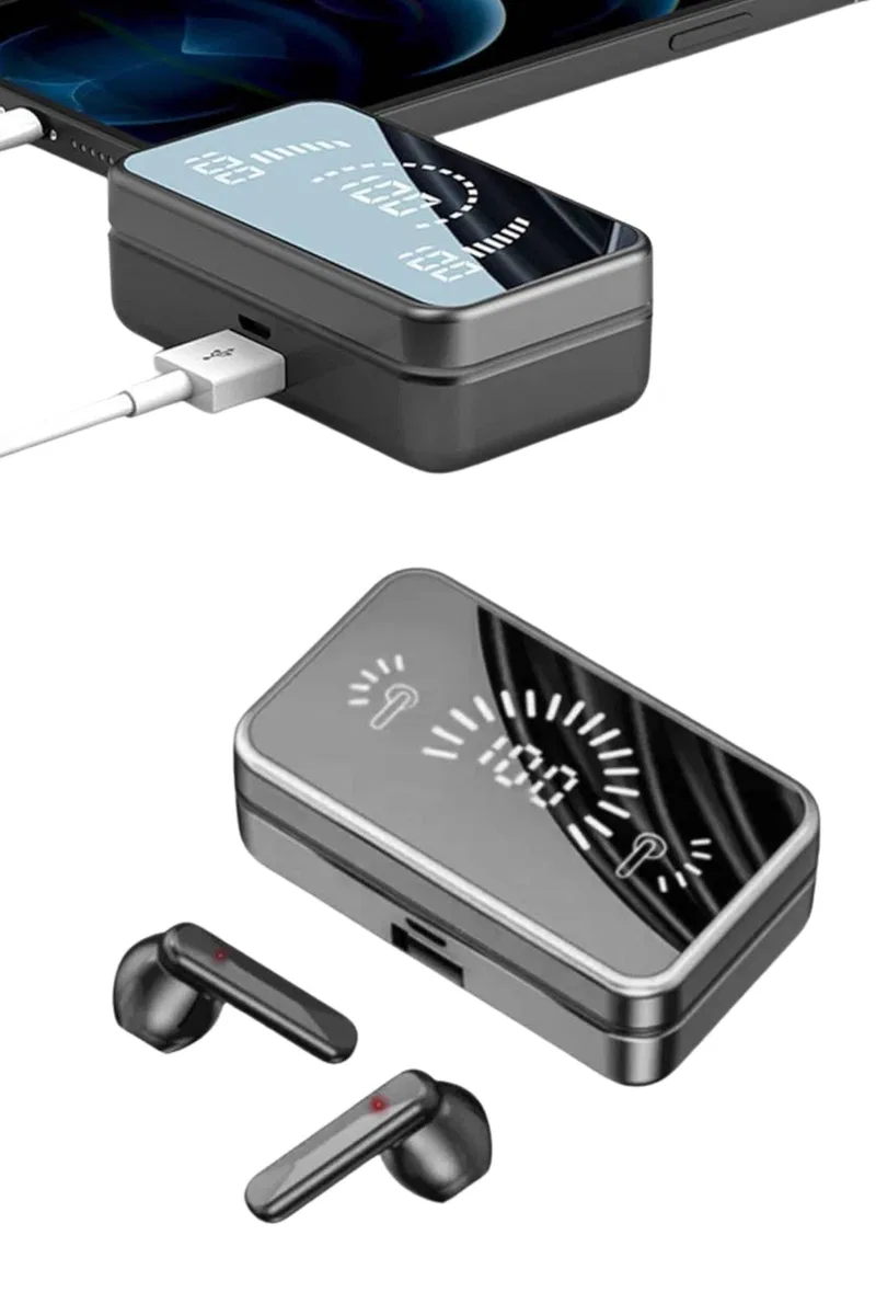 Powerbankli Bluetooth Kulaklık Yüksek Ses Aynalı Çift Dijital Gösterge Ekranı görsel 3