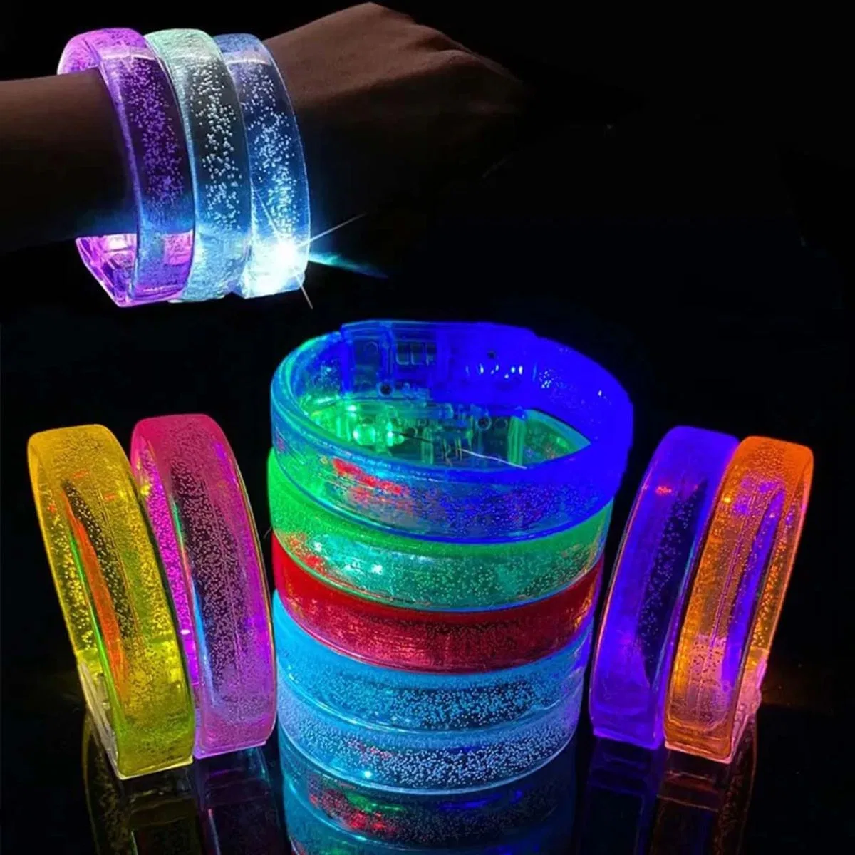 Mavi Led Işıklı Baskı Yapılabilen Pilli Bileklik Bilezik 1, 5 Cm Genişlik görsel 2
