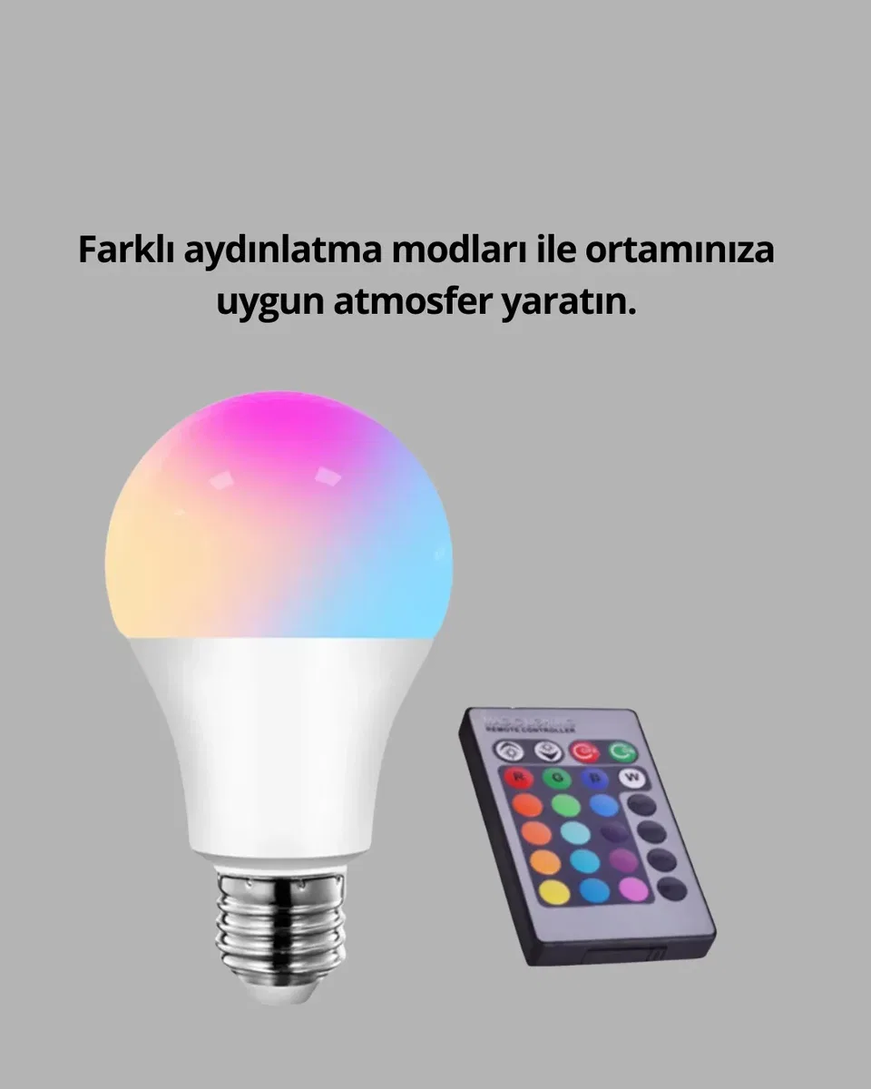 Renk Değiştiren RGB LED Ampul 16 Renk Uzaktan Kumandalı 2025 Model görsel 4