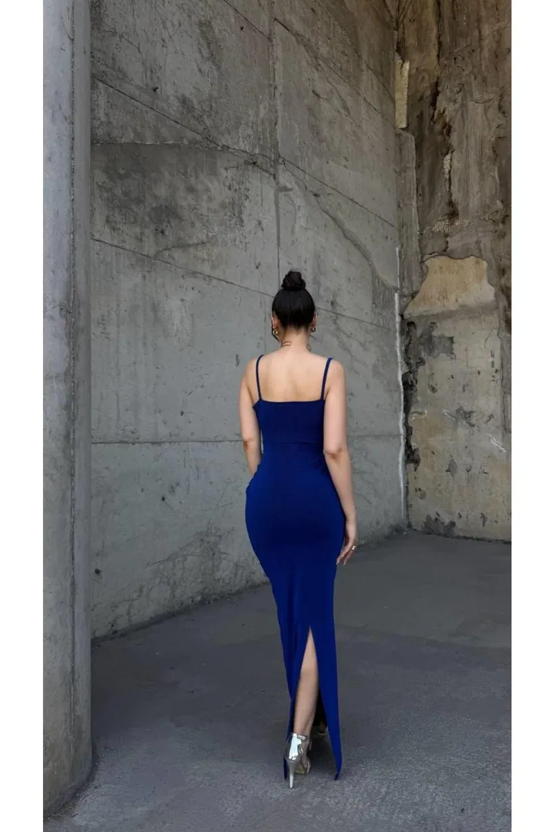 Kadın Modern Stil Mezuniyet Elbisesi V Yaka Askılı Balık Kesim Abiye Elbise görsel 7