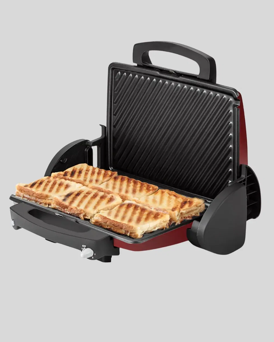 Tost Makinesi Kırmızı Döküm Plaka 6+ Dilim Çok Kapasiteli Izgara görsel 2