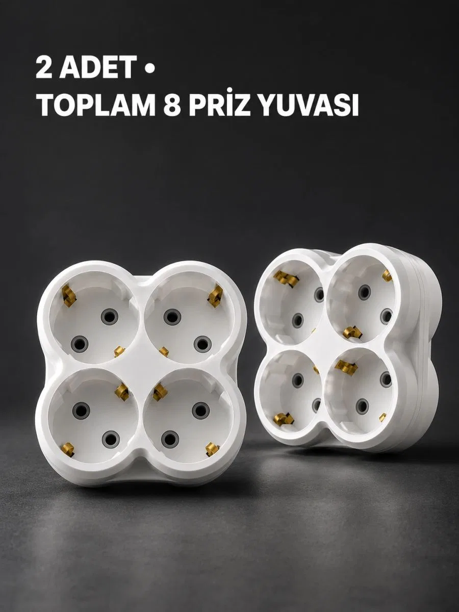 Duvar Tipi 4 Çıkışlı Priz Çoğaltıcı Kablosuz Kompakt Tasarım 2 Adet