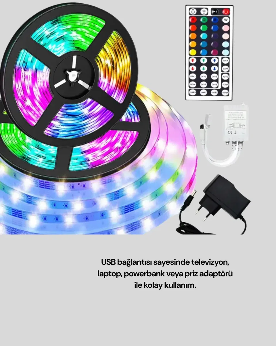 10 Metre USB Smart Şerit Led Kumandalı Telefon Kontrollü görsel 4