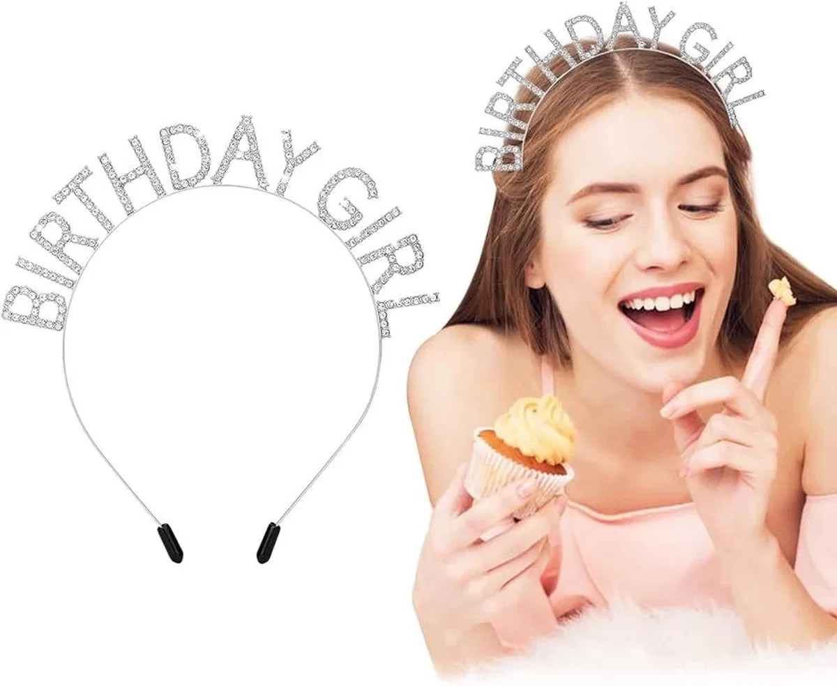 Kristal Taşlı Gümüş Birthday Girl Yazılı Doğum Günü Parti Tacı 19x11 Cm görsel 2