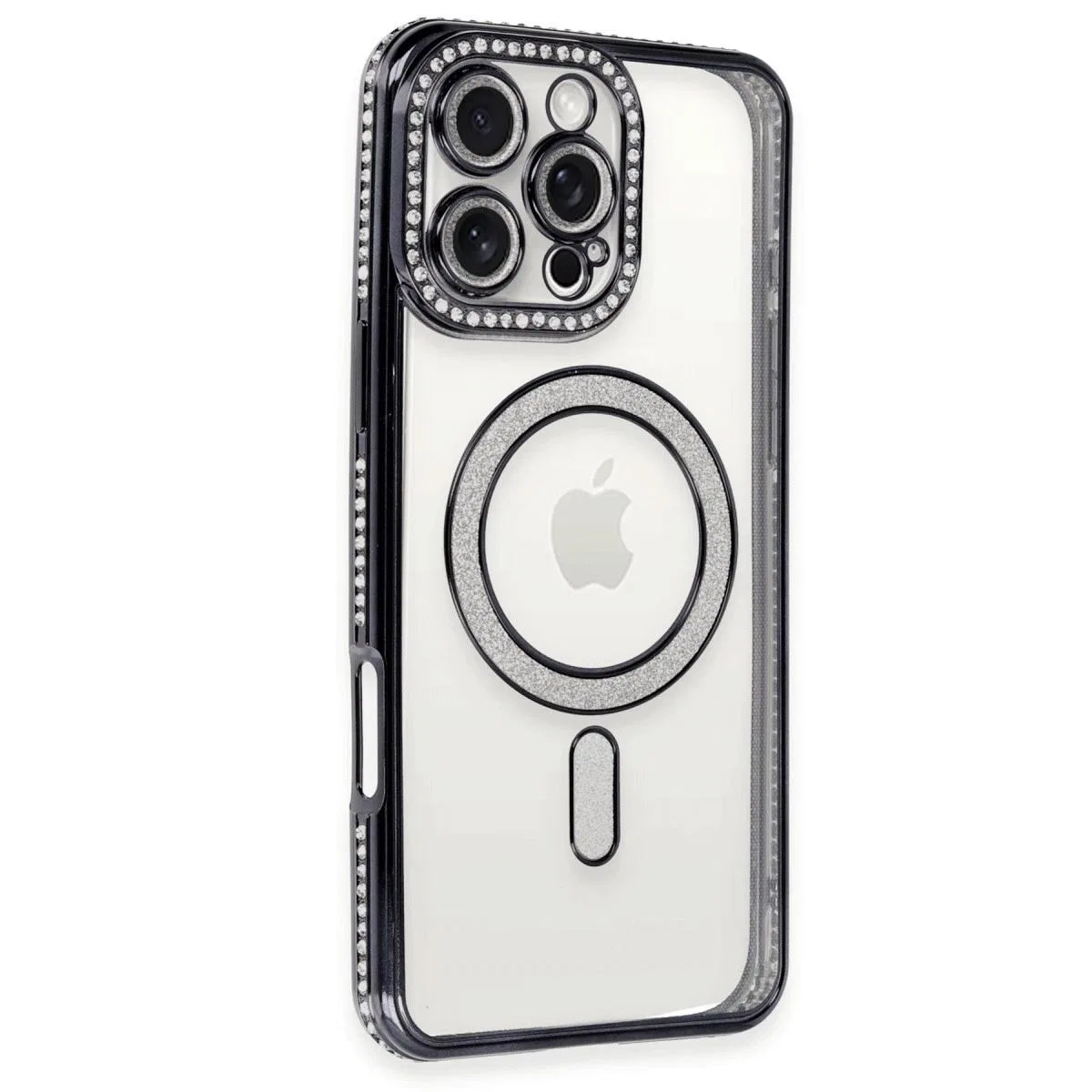 Apple İphone 16 Pro Kılıf Joke Simli Magneticsafe Kılıf - Siyah