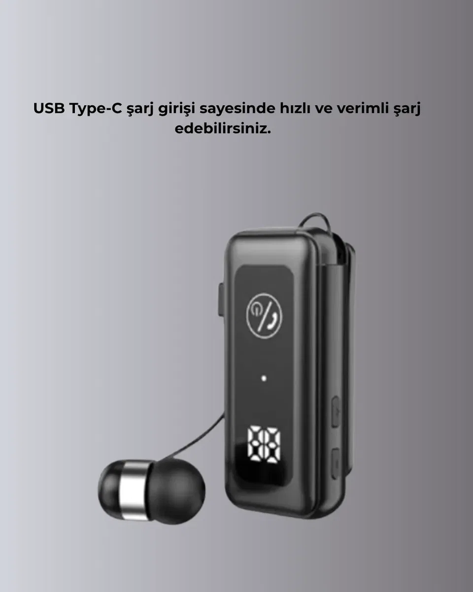 İçi Sarılabilen Kablo ve Yaka Klipsli Bluetooth Kulaklık görsel 2