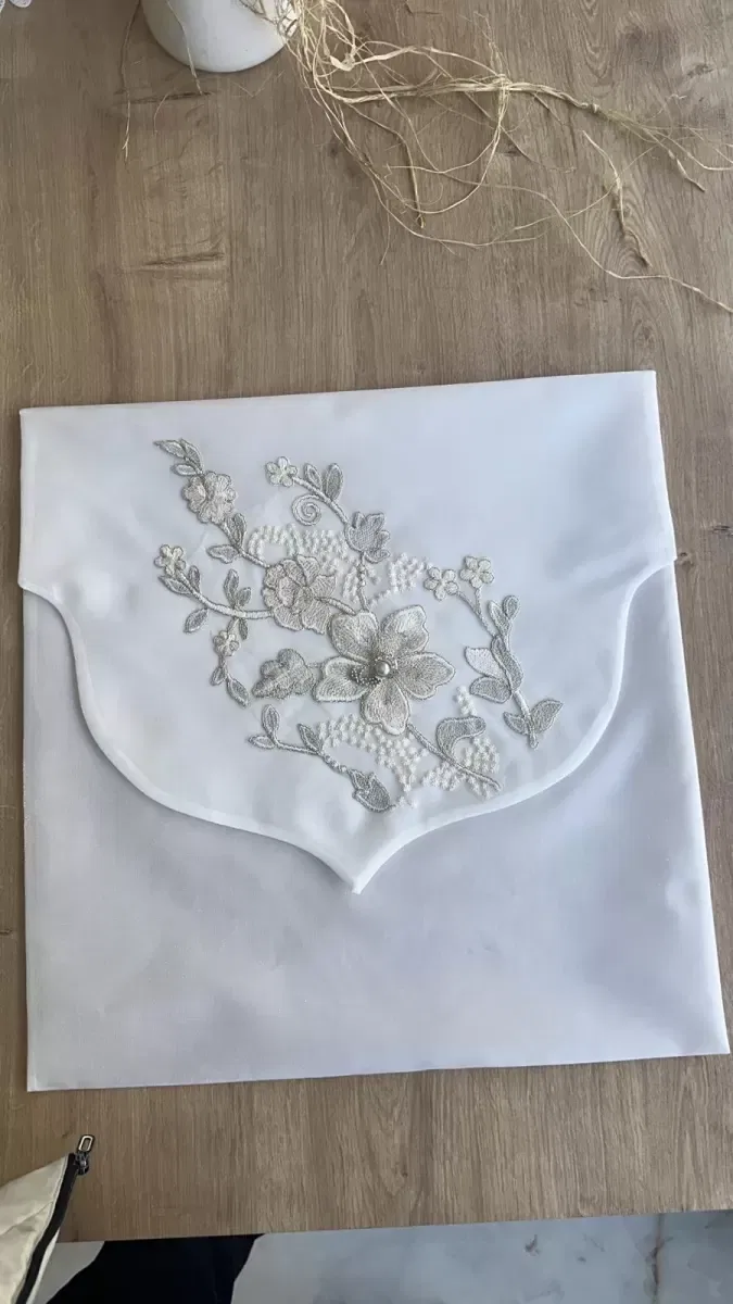 Fransız Güpürlü Zarf Bohça Nişan Söz Saten Bohça Lüks 3 Boyutlu Çeyizlik Bohça 50x50 cm 1 Adet görsel 3