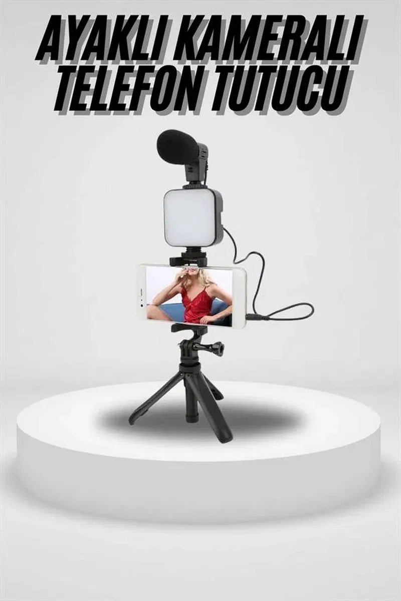Akıllı Telefon Vlog Kiti Tripod Mini Mikrofonlu Telefon Tutucu görsel 2