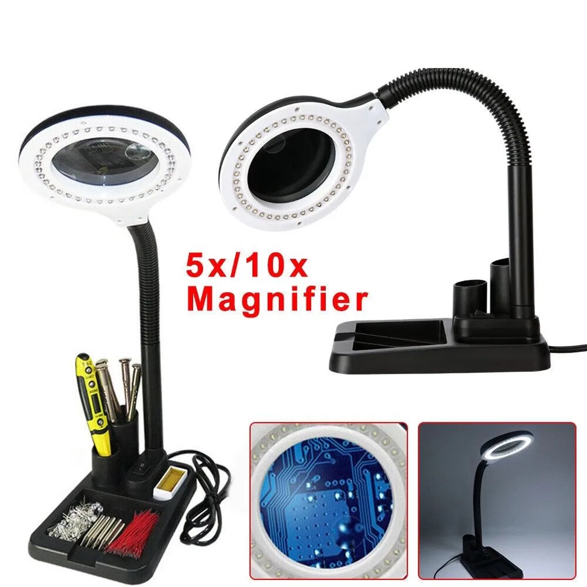 Esnek 5x /10x, 40 Led Işıklı Büyüteç, lamba Büyüteç Okuma, Çalışma Lehim Masa Lambası A808 görsel 3