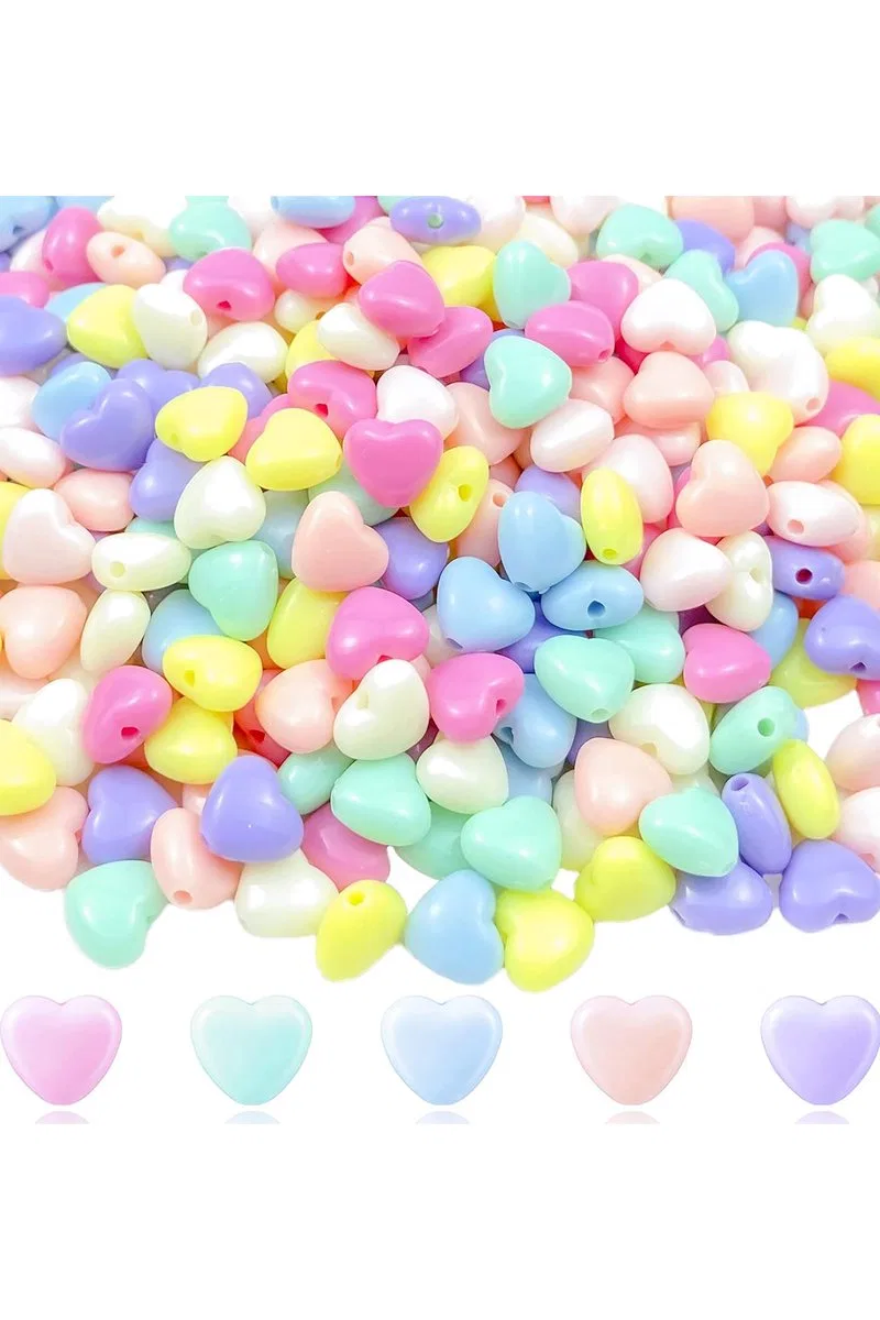 20 gr (100 adet) Şeker Rengi Akrilik Kalp Boncuklar Renkli Karışık Plastik Pastel Boncuklar Ara Boncuk Kalp Şekilli Kolye Bilezik için görsel 4