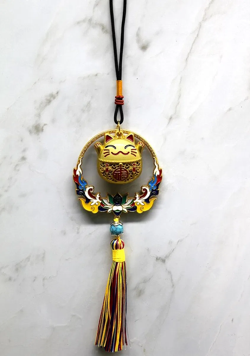 Renkli Püsküllü Şans Kedisi Feng Shui Askılık Alk4452