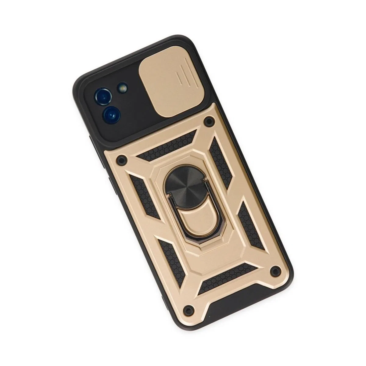 Samsung Galaxy A03 Kılıf Pars Lens Yüzüklü Silikon - Gold görsel 3
