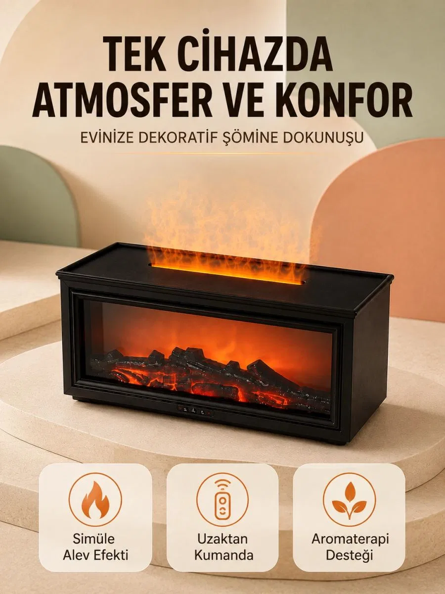 Alev Efektli Hava Nemlendirici Aromaterapi Difüzörü Uzaktan Kumandalı 250 Ml