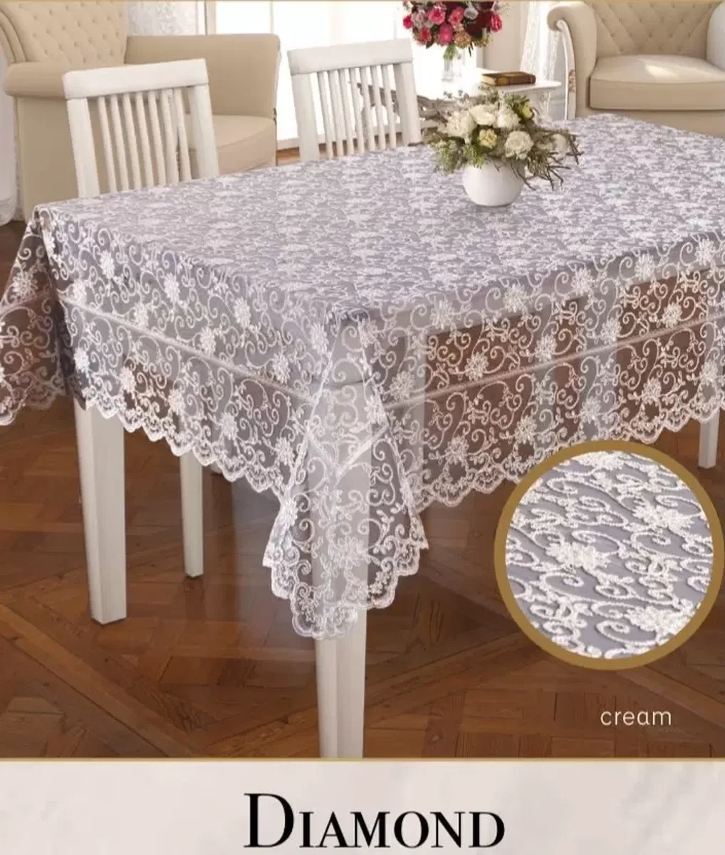 Keten Kendinden Runnerli Masa Örtüsü Diorra Model 160x260 cm Krem-Gold Yemek Örtüsü görsel 2
