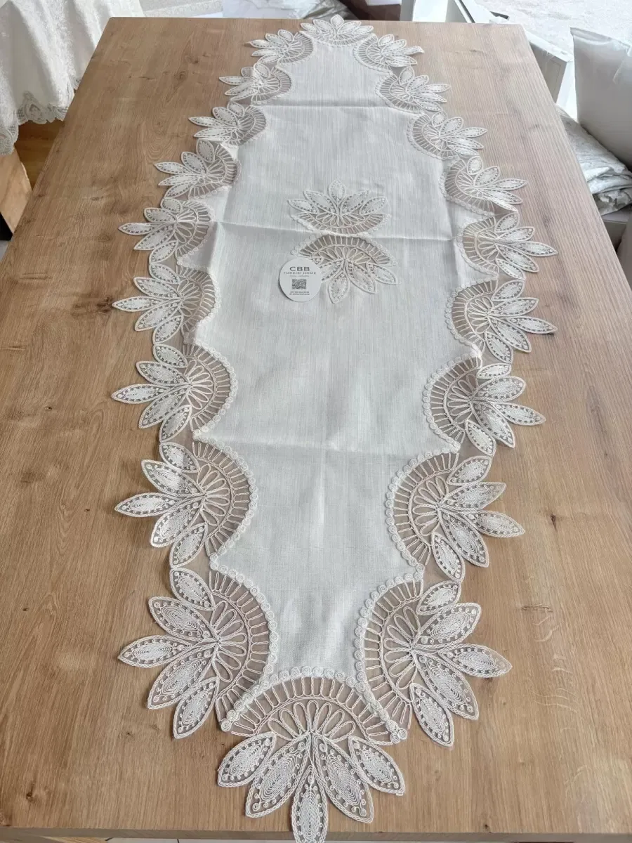 Salon Takımı Çeyizlik Krem Runner Set 5 Parça Keten Ranır Masa Konsol Sehpa Örtüsü Lady görsel 4
