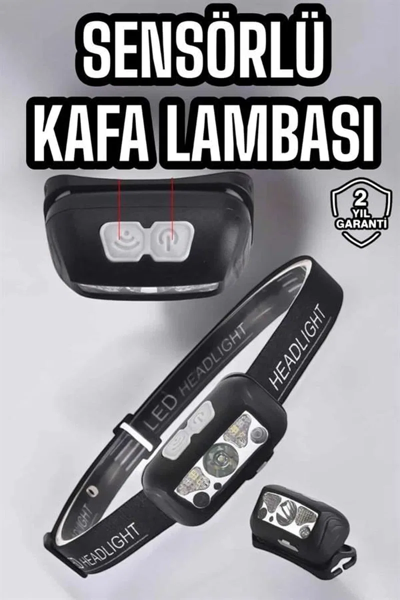 Kafa Lambası Kamp Lambası Sensörlü Şarjlı Ayarlanabilir görsel 2