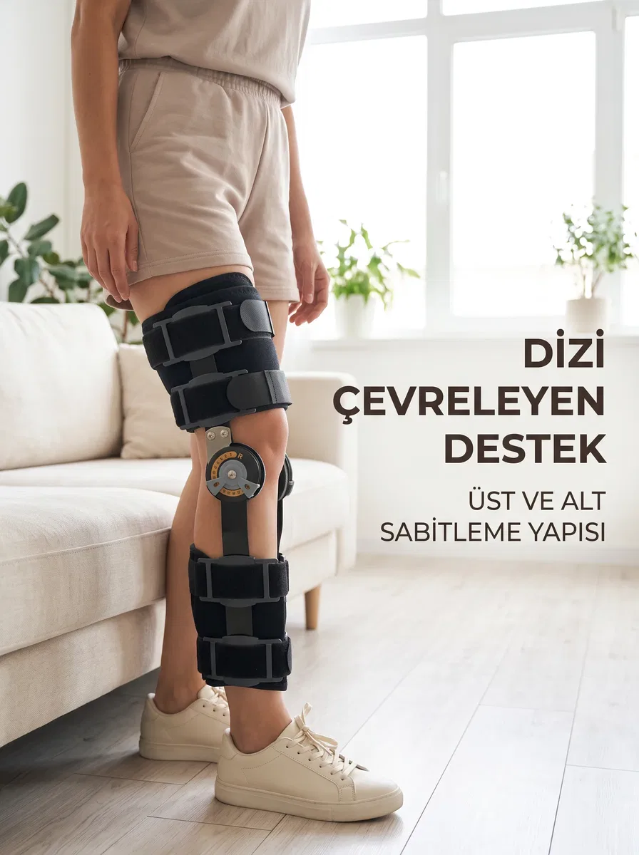 Ayarlanabilir Açı Kontrollü Dizlik Yan Destekli Menteşeli Diz Sabitleme Aparatı