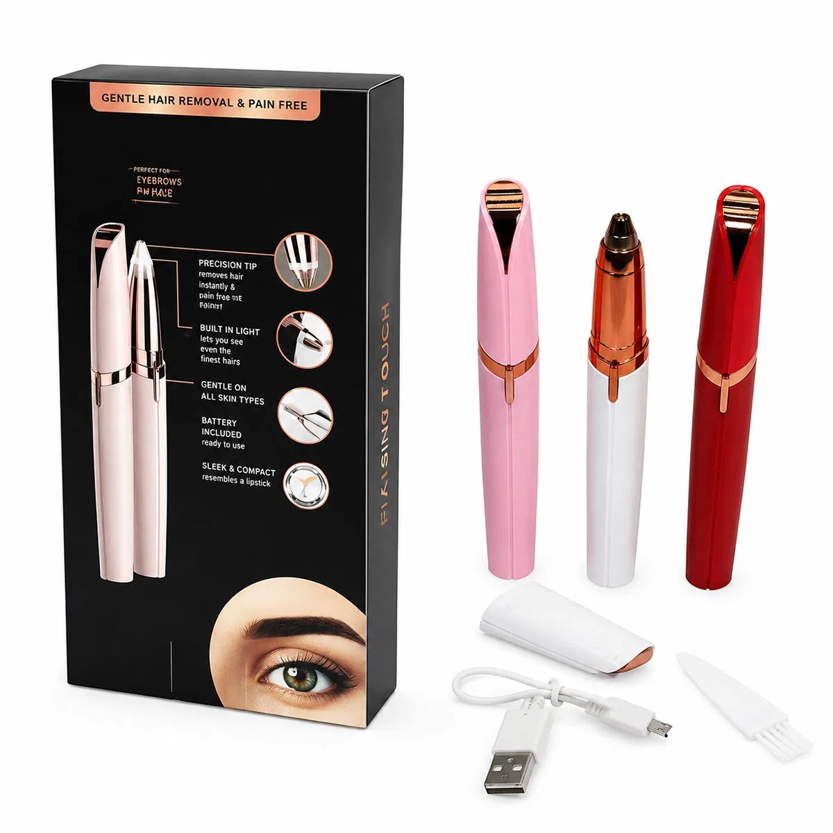 USB Şarjlı Kalem Tüy Temizleme Makinesi 18K Altın Kaplama