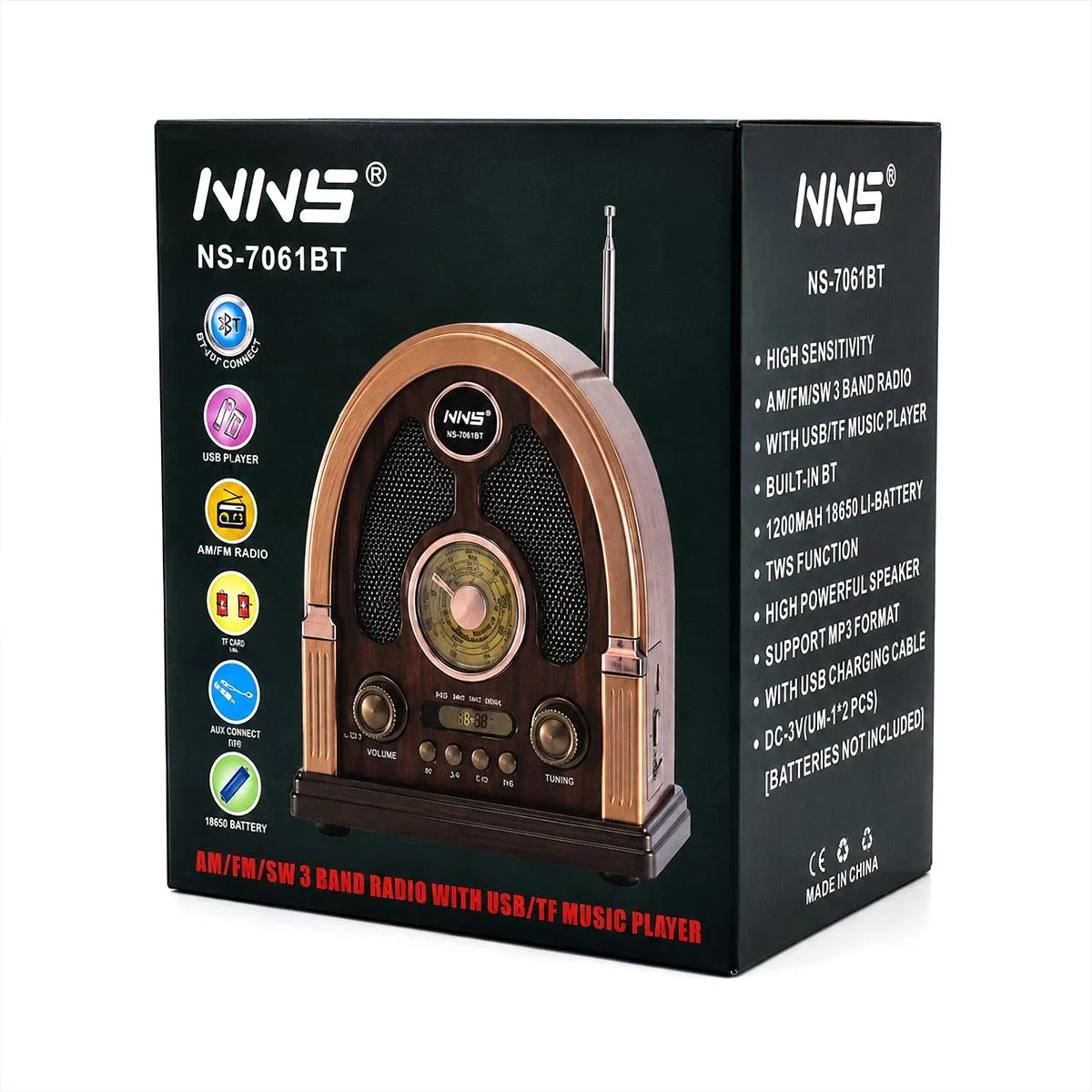 Bluetooth Taşınabilir Hoparlör - FM Radyo, USB/TF MP3, Şarjlı, İbreli Nostalji görsel 3