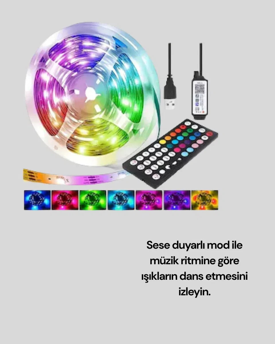 10 Metre USB Smart Şerit Led Kumandalı Telefon Kontrollü görsel 3