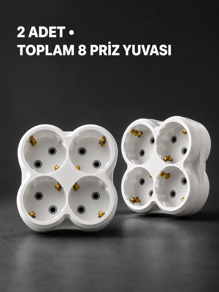Duvar Tipi 4 Çıkışlı Priz Çoğaltıcı Kablosuz Kompakt Tasarım 2 Adet