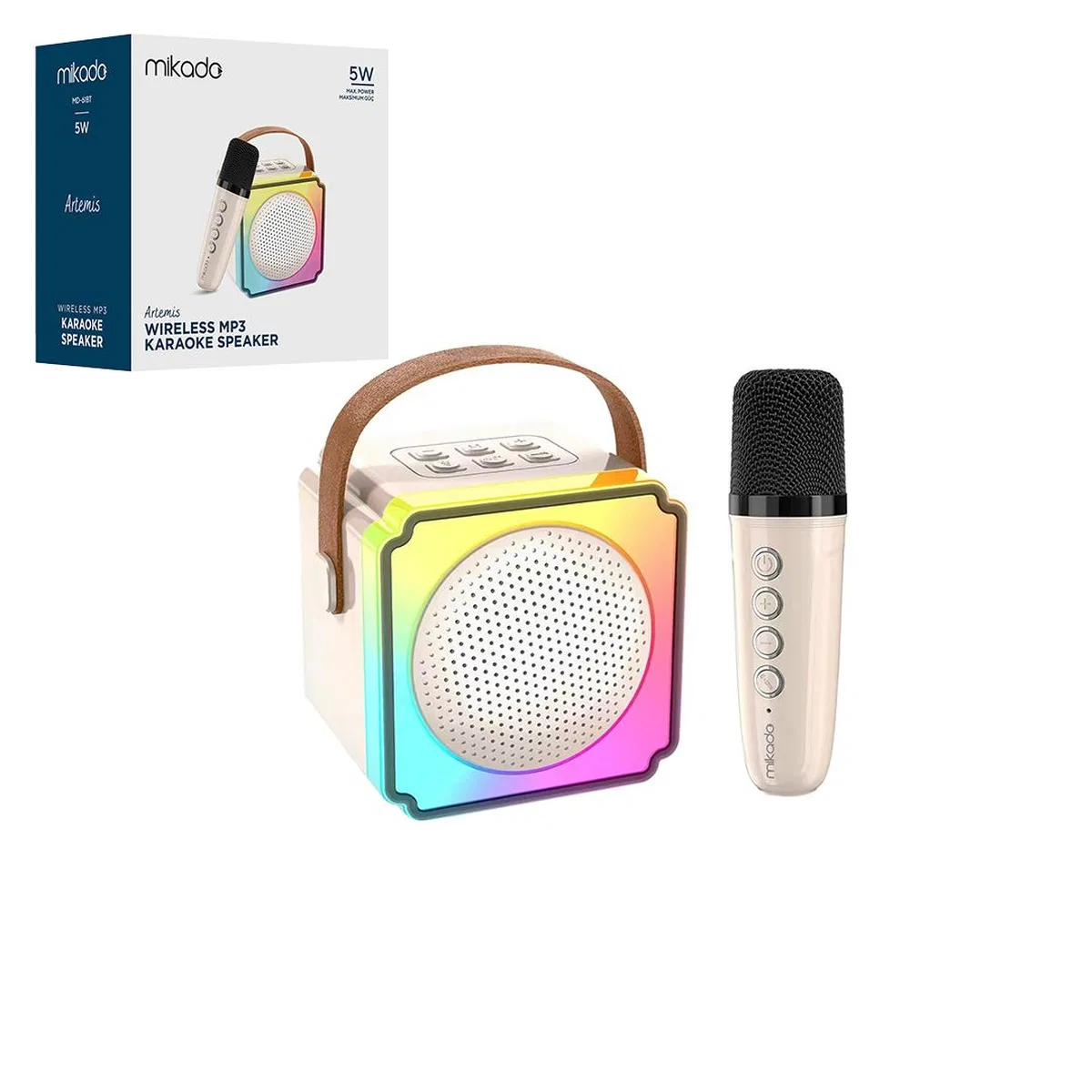 Karaoke Mikrofonlu Taşınabilir Bluetooth Hoparlör (Işıklı, USB Şarjlı) görsel 2