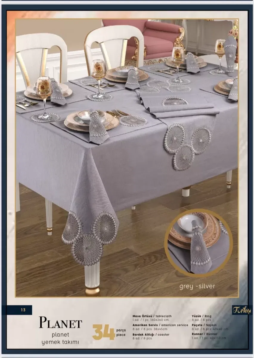 Planet Amerikan Servisli Gri-Silver 34 Parça 160 × 260 cm Masa Takımı görsel 4